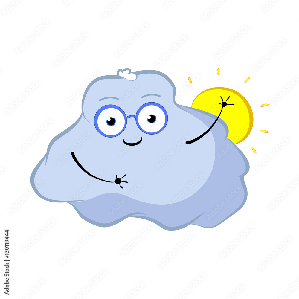 Funny cloud character with sun. Cartoon vector illustration for weather forecast. Funny cloud character with sun. Cartoon vector illustration for weather forecast.