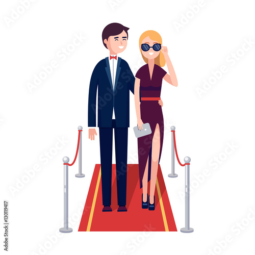 Two rich celebrities walking on a red carpet