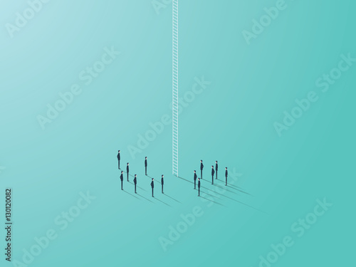 Business career ladder concept with small businessmen vector symbol. Corporate structure climbing opportunity.