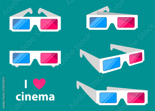 3D glasses isolated on a colored background vector illustration. Design white 3D glasses for movies. 3D glasses icon concept. © anhut