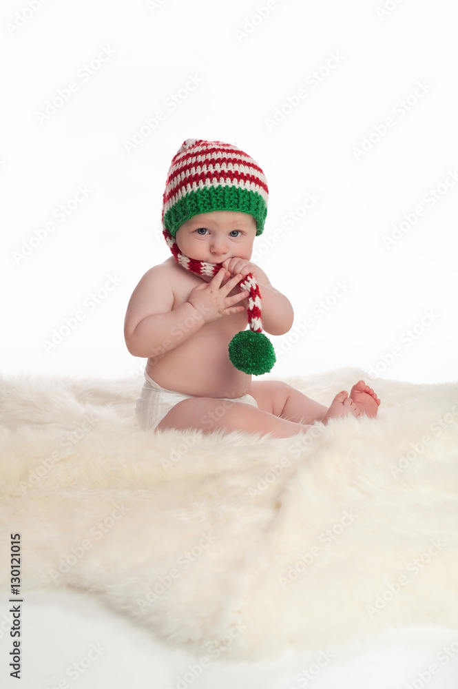 Baby Boy Wearing a Christmas Elf Stocking Cap Baby Boy Wearing a Christmas Elf Stocking Cap
