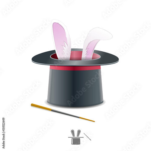 Magic top hat with rabbit. Surprise concept + icon. Vector illustration.