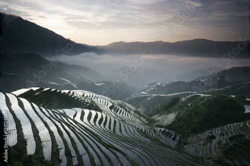 Sunrise in June, Longsheng terraced ricefields, Guangxi Province, China photo