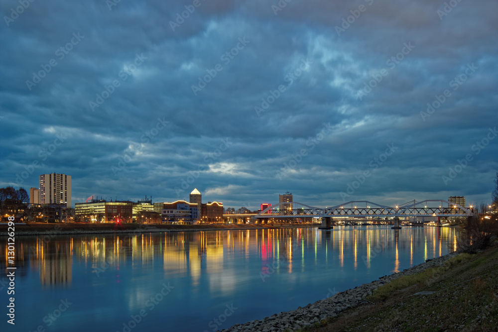 Fototapeta premium Cityscape of Ludwigshafen as seen from Mannheim in Germany.