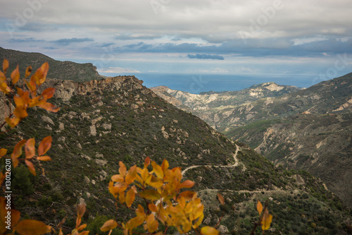 Scenic foggy autumn landscape in mountains near Kalavrita, Pelop photo