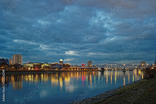Cityscape of Ludwigshafen as seen from Mannheim in Germany.