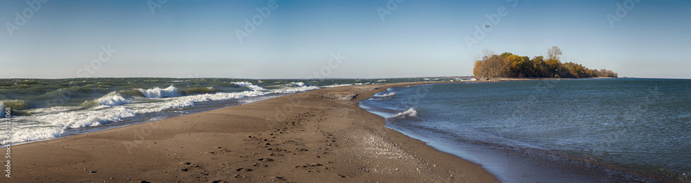 Panoramic view of Point Pelee National Park beach on Lake Erie
