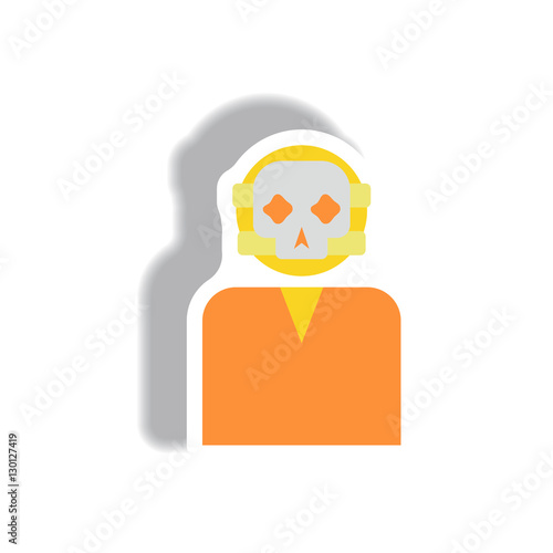 Vector illustration paper sticker Halloween icon Face mask skull