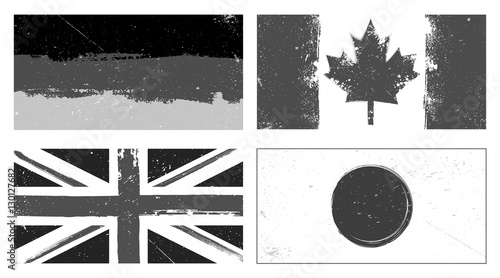 Set of grunge styled flags Germany, Canada, Great Britain, Ja