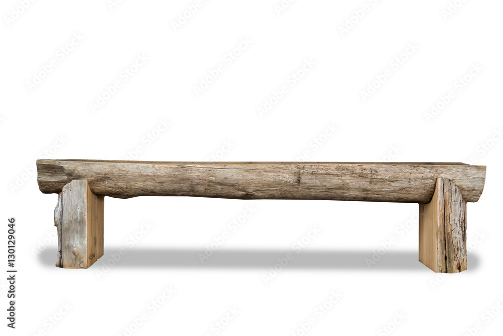 Bench on white background, wooden log home style bench Stock Photo | Adobe  Stock