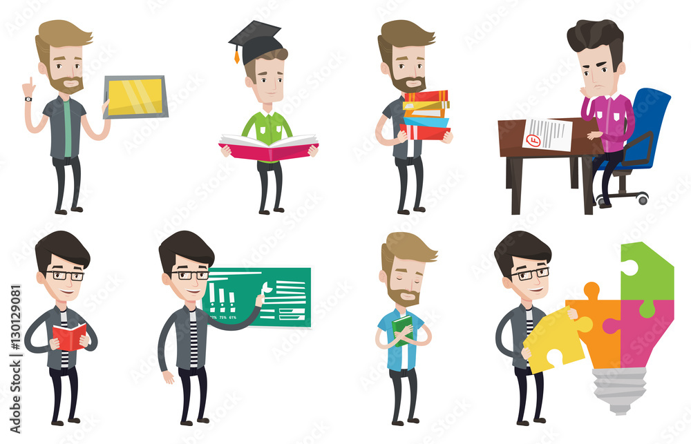 Vector set of student and teacher characters. Vector set of student and teacher characters.