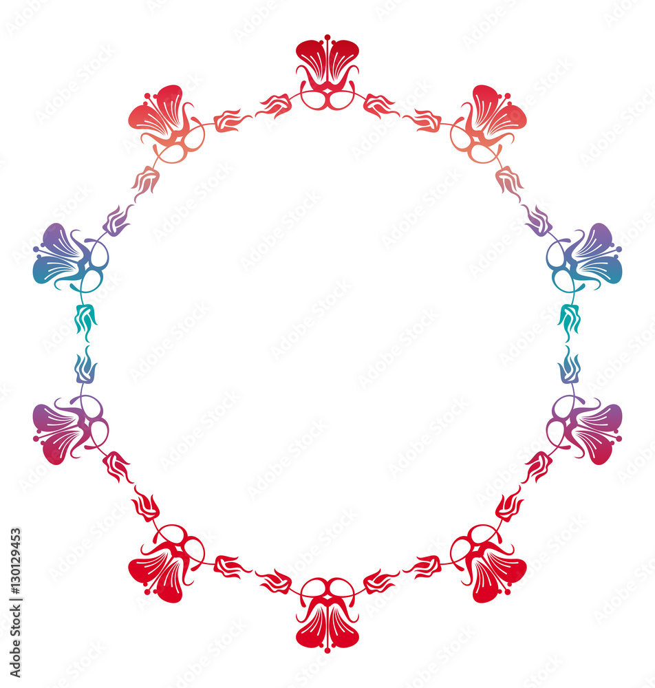 Beautiful round floral frame with gradient fill. Beautiful round floral frame with gradient fill.