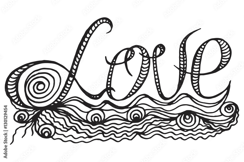 Obraz premium Decorative Text Love. Coloring book for adult and older children. Doodle patterns
