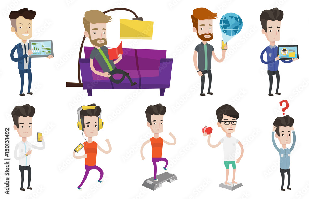 Vector set of people using modern technologies. Vector set of people using modern technologies.