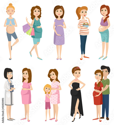 Pregnancy woman life vector set.