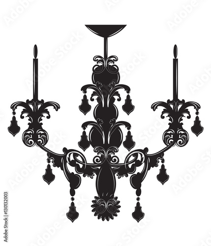 Classic baroque chandelier on white background. Luxury decor accessory design. Vector illustration sketch