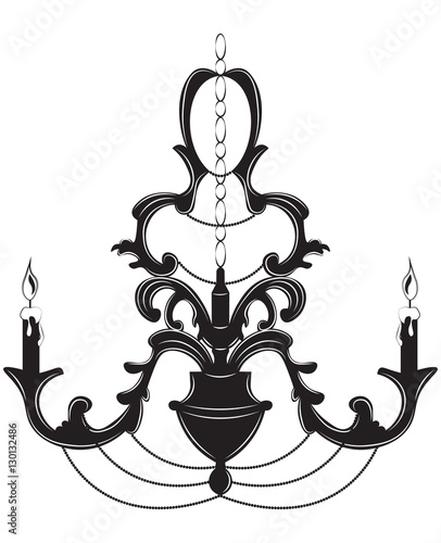Classic baroque chandelier on white background. Luxury decor accessory design. Vector illustration sketch