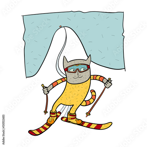 Cat  skiing downhill skiing. Winter sport, speed skier extreme,