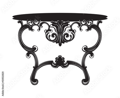 Rich Baroque commode Table. French Luxury rich carved ornaments decorated furniture. Vector Victorian Royal Style structure