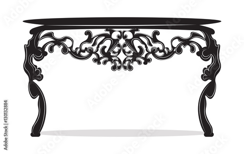 Rich Baroque commode Table. French Luxury rich carved ornaments decorated furniture. Vector Victorian Royal Style structure