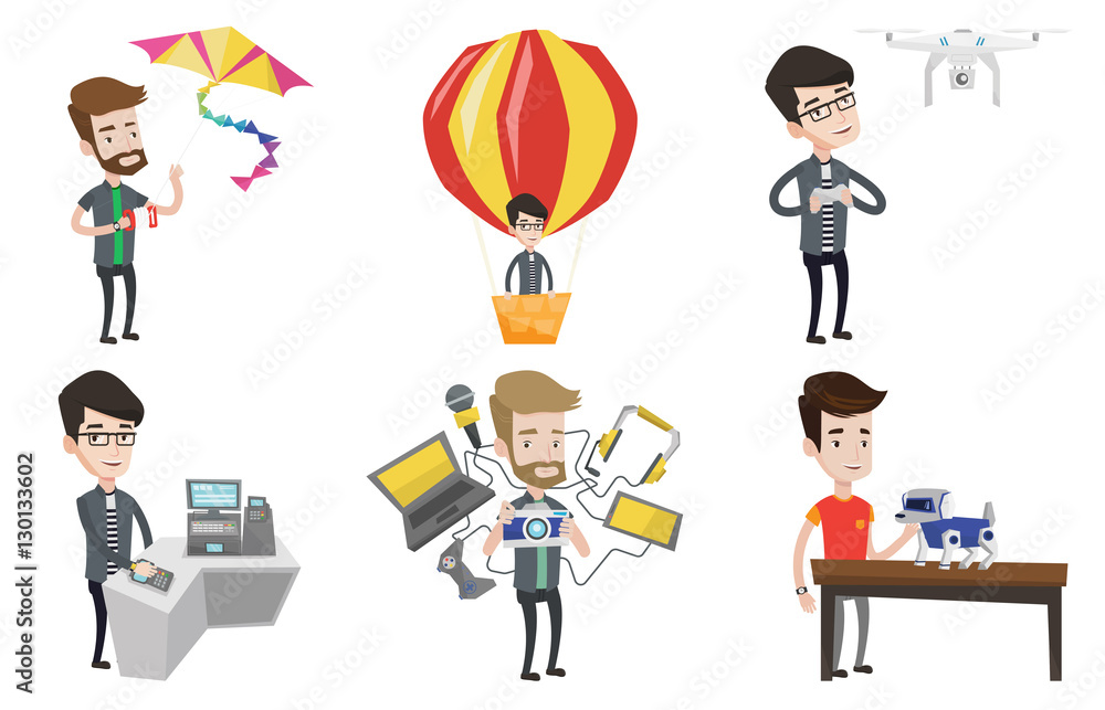 Vector set of people using modern technologies. Vector set of people using modern technologies.