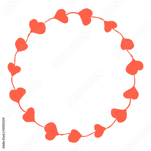Hand drawn round frame of hearts. Torn edges. Decoration for a valentine's card. Vector illustration