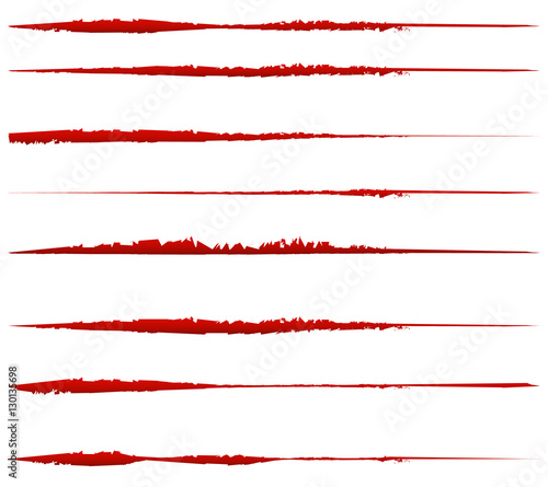 Grungy, textured lines for damage effects. Set of smudged, smear