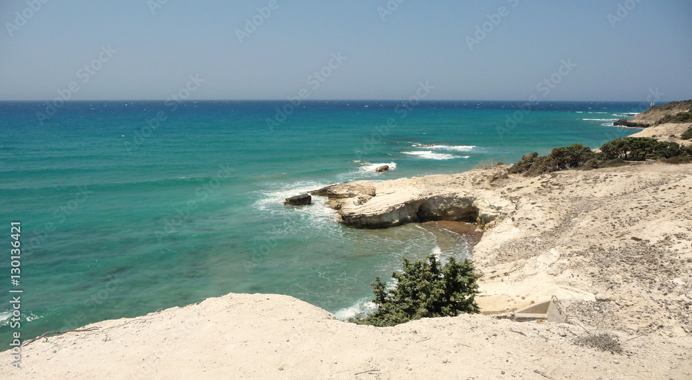 White coast and turquoise sea in Kos island, Greece