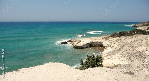 Fototapeta Naklejka Na Ścianę i Meble -  White coast and turquoise sea in Kos island, Greece