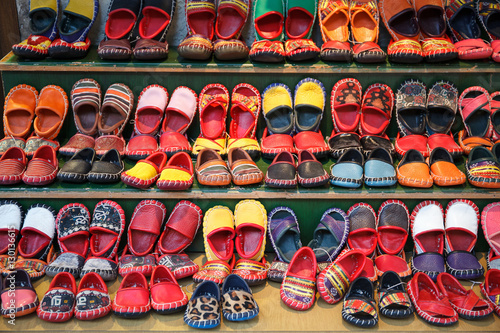 Colorful handmade leather shoes in Turkey