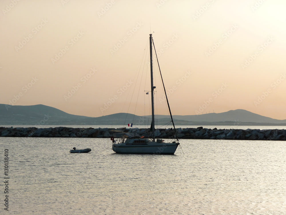 Sailboats at sunset, Greece