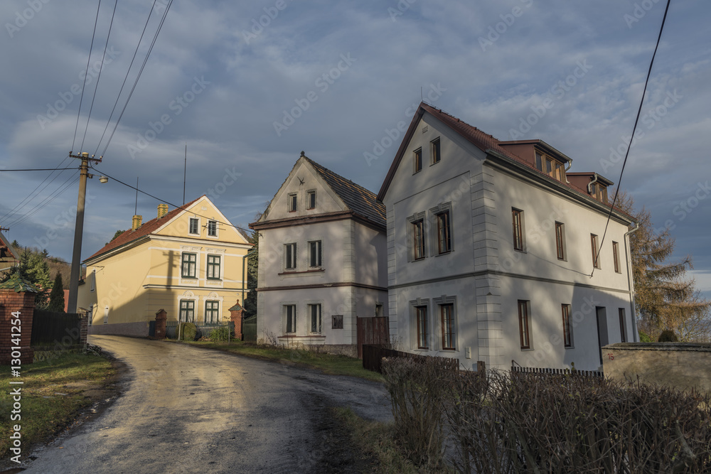 Houses in Cerncice village in winter
