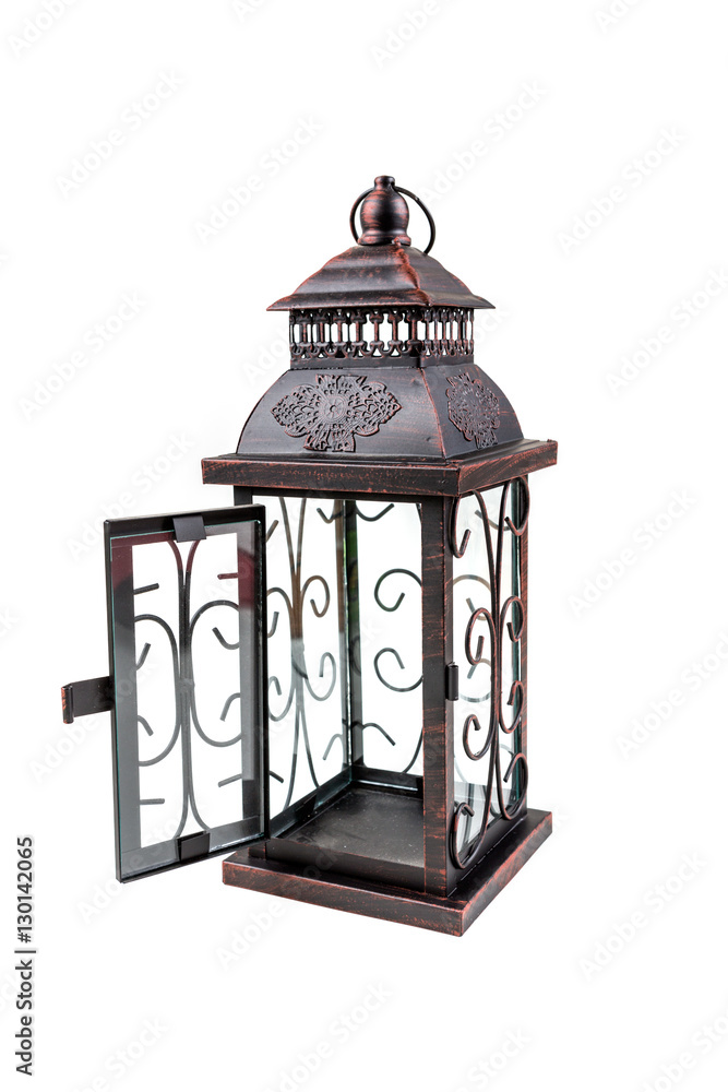 Aged bronze antique lantern isolated on white background Aged bronze antique lantern isolated on white background