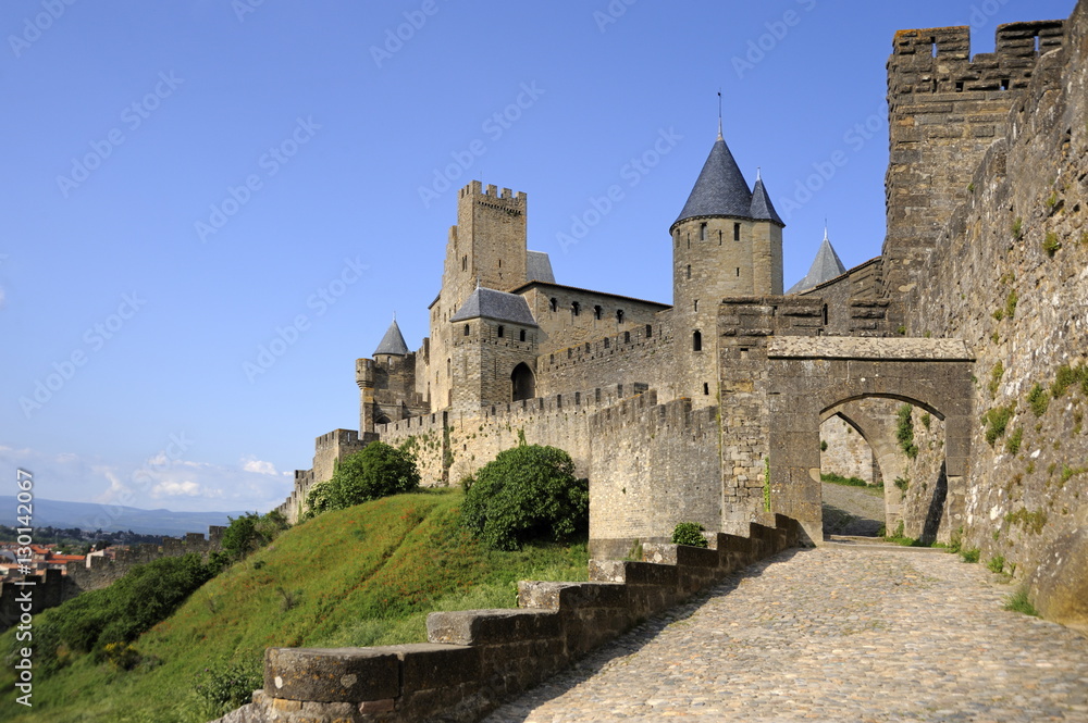 Porte d'Aude, walled and turreted fortress of La Cite, Carcassonne, Languedoc, France Porte d'Aude, walled and turreted fortress of La Cite, Carcassonne, Languedoc, France