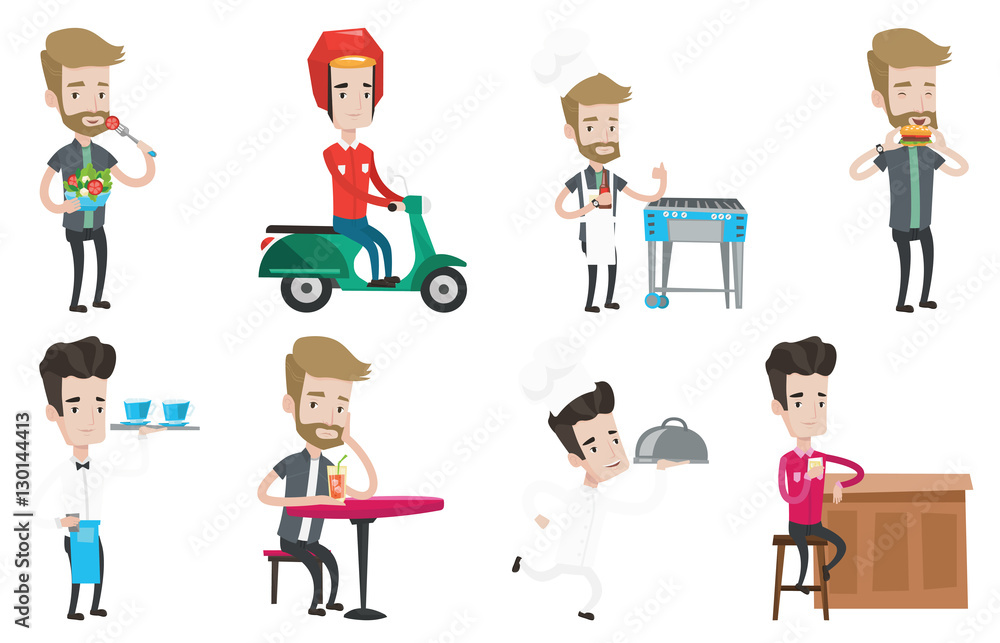 Vector set of people eating and drinking.