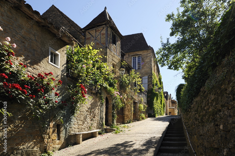 Medieval street in the old town, Sarlat, Sarlat le Caneda, Dordogne, France Medieval street in the old town, Sarlat, Sarlat le Caneda, Dordogne, France