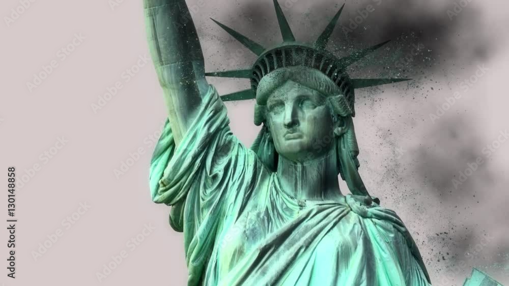 Statue of Liberty Falls Apart and Crumbling Stock Video Adobe Stock