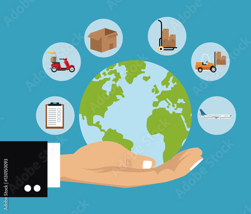 delivery concept hand holds globe shipping cargo vector illustration eps 10