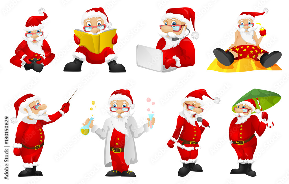 Fototapeta premium Vector set for christmas with Santa Claus.