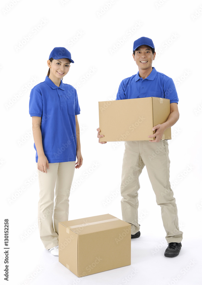 Deliverers carrying boxes Deliverers carrying boxes