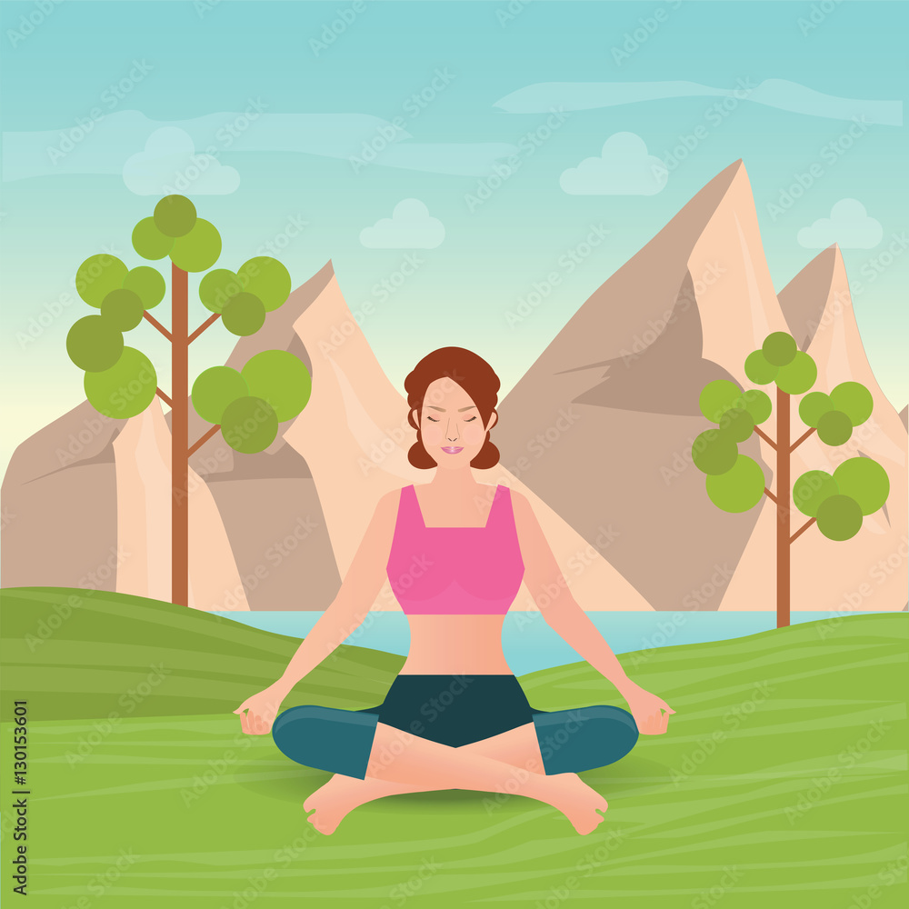Calm woman is doing yoga and meditation.