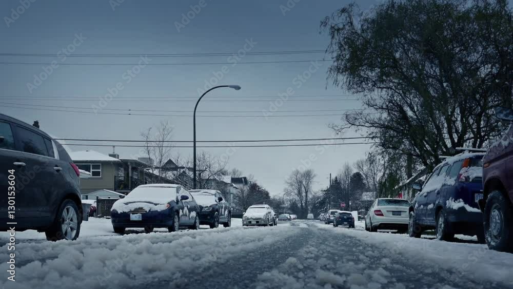 Snowy Road With Cars Passing In Winter Snowy Road With Cars Passing In Winter