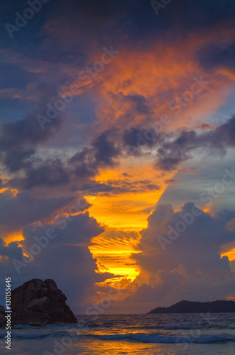 Sunset on the island of La Digue. Seychelles © alexanderkonsta