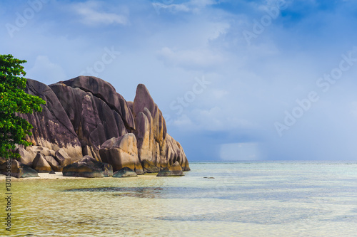 Granite Rocks at beach. Anse Source d'Argent. La Digue island. Seychelles