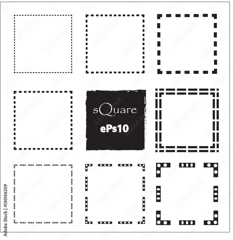 Set of empty scribble square frame, vector design elements, 9 square frame.