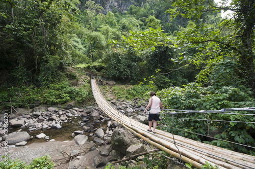 Bamboo bridge at Dark View Falls, St. Vincent, St. Vincent and The Grenadines, Windward Islands