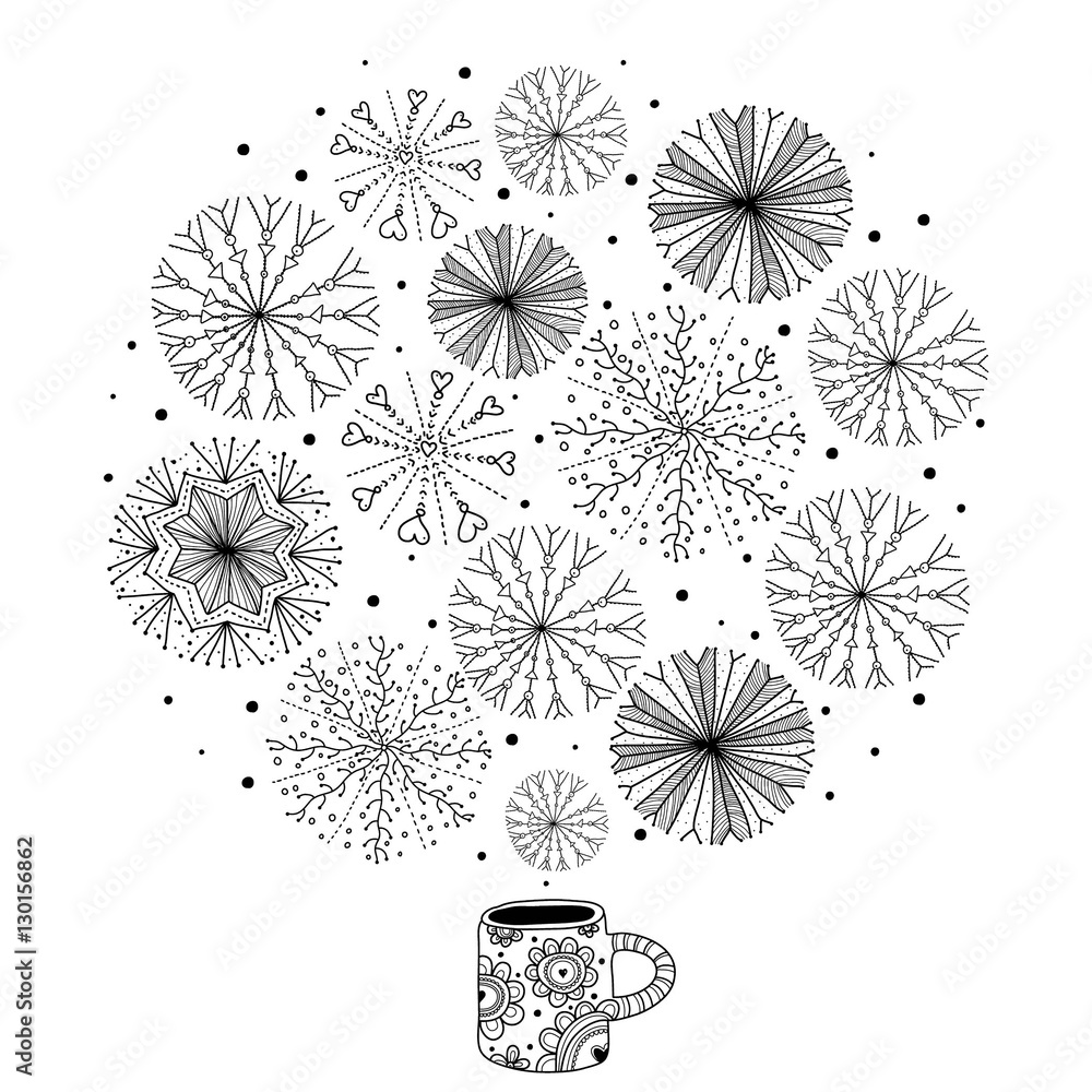 Christmas tea. Winter postcard. Coloring. Christmas tea. Winter postcard. Coloring.