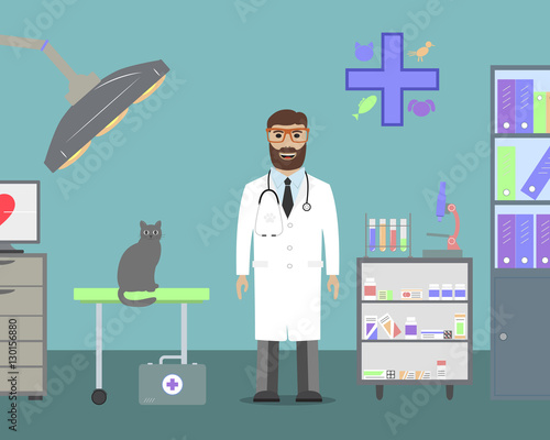 Veterinarian with cat.