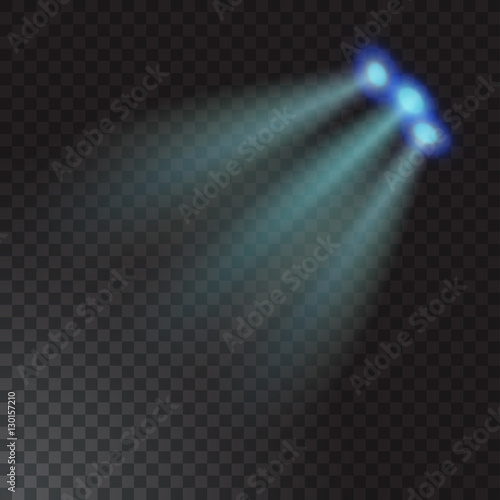 Realistic beam light on transparent background. Vector illustration