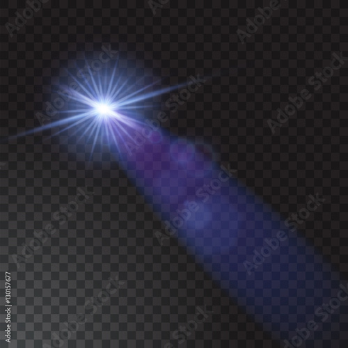 Realistic beam light on transparent background. Vector illustration
